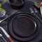 Matte Black Stoneware 16-Piece Dinnerware Set Hand-Painted Dishwasher Safe